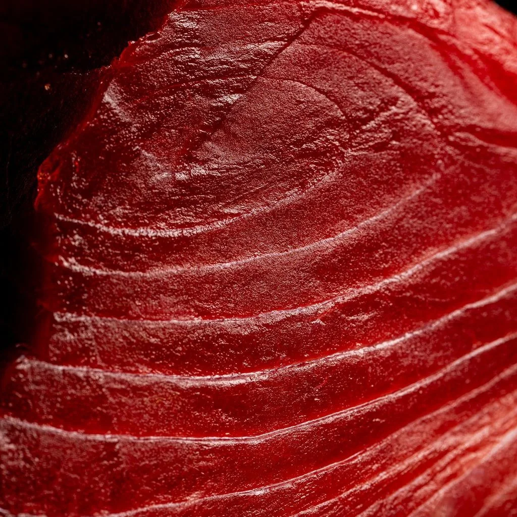 At Five Senses, our preferred tuna is Bigeye, prized for its balance between the clean structure of yellowfin and the luxurious richness of bluefin. Its deep ruby flesh reveals delicate internal marbling, particularly in the belly and upper loin. Tha