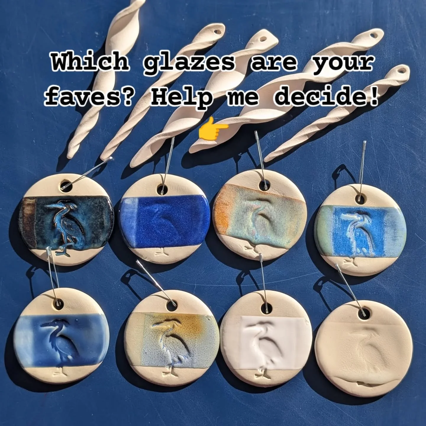 Working on some new icicle ornaments and I'm debating between icy whites and blues or something more bold and funky. What do you think? Let me know in the comments!

#glazes #christmasornaments