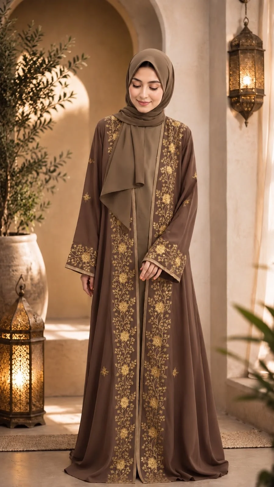 Elegance Embroidered brown Abayah