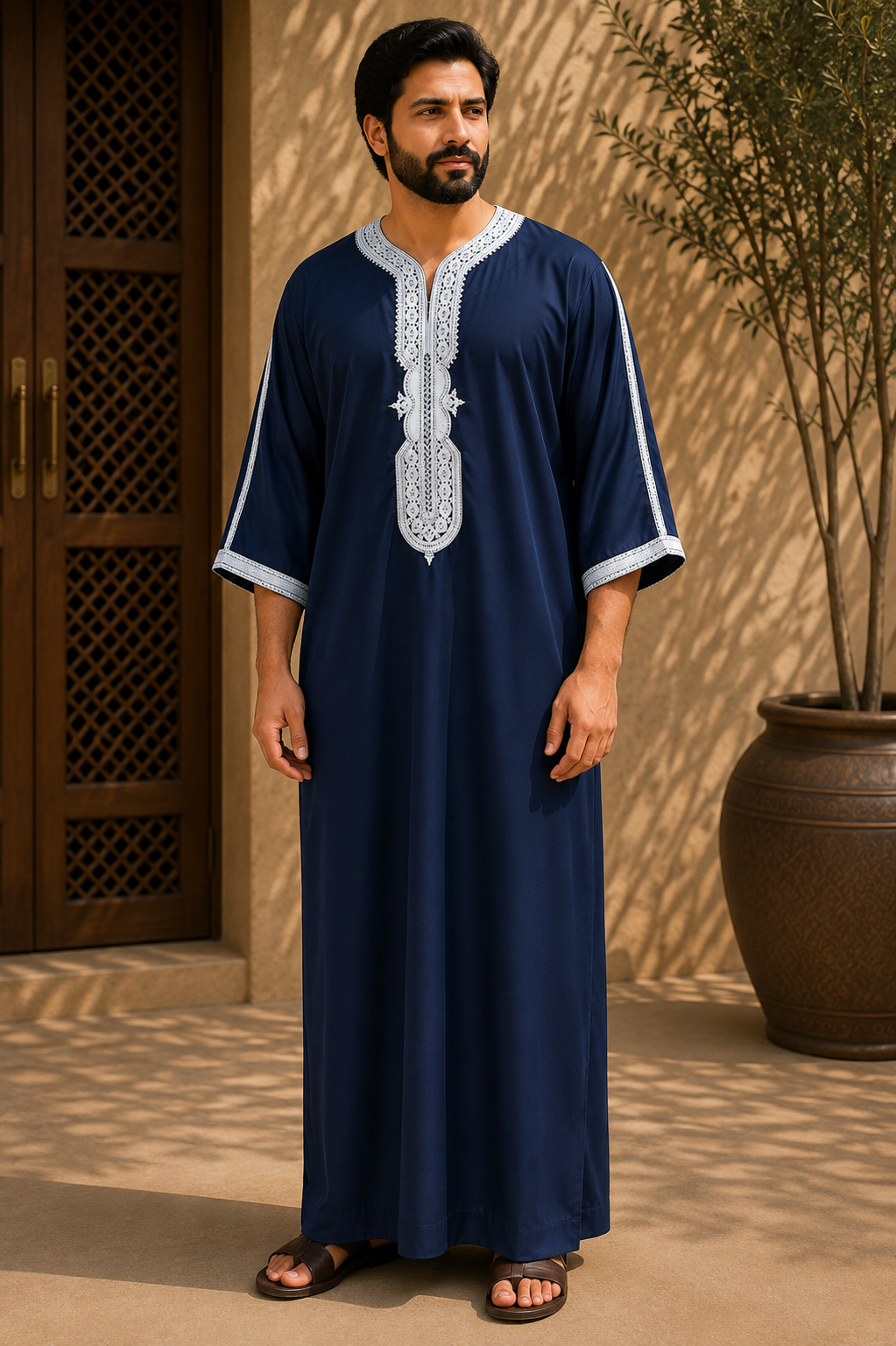 Navy/grey Moroccan Thobe