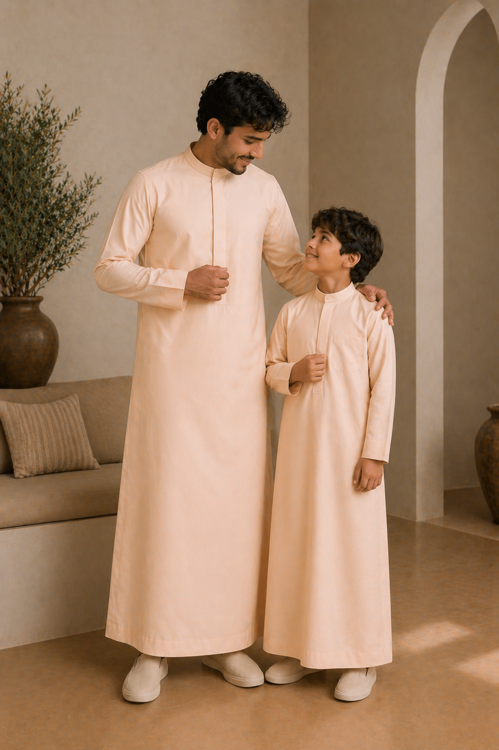 Father & Son Matching Set: Peach (Adults Thobe)