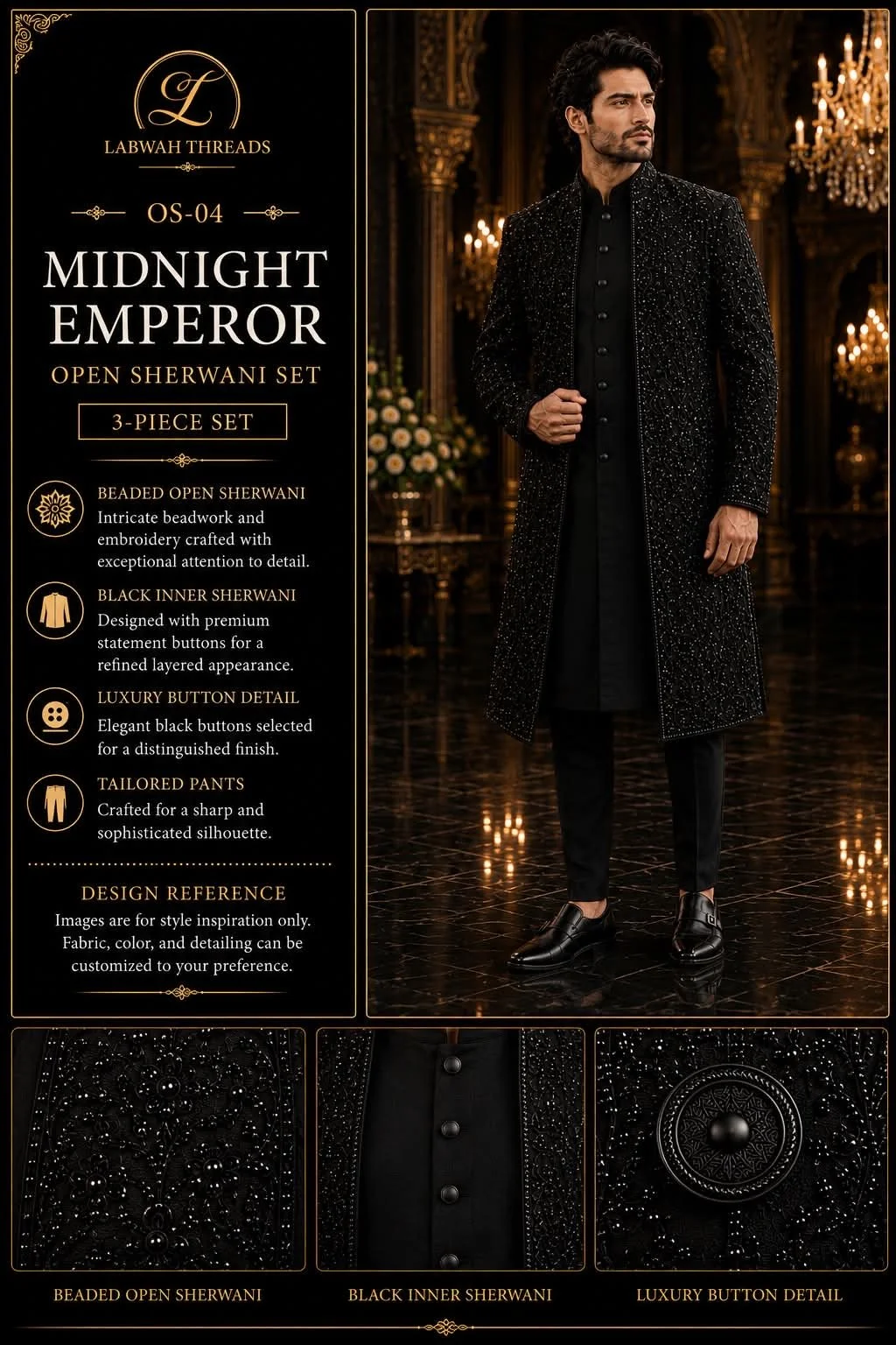 Open Sherwani Black