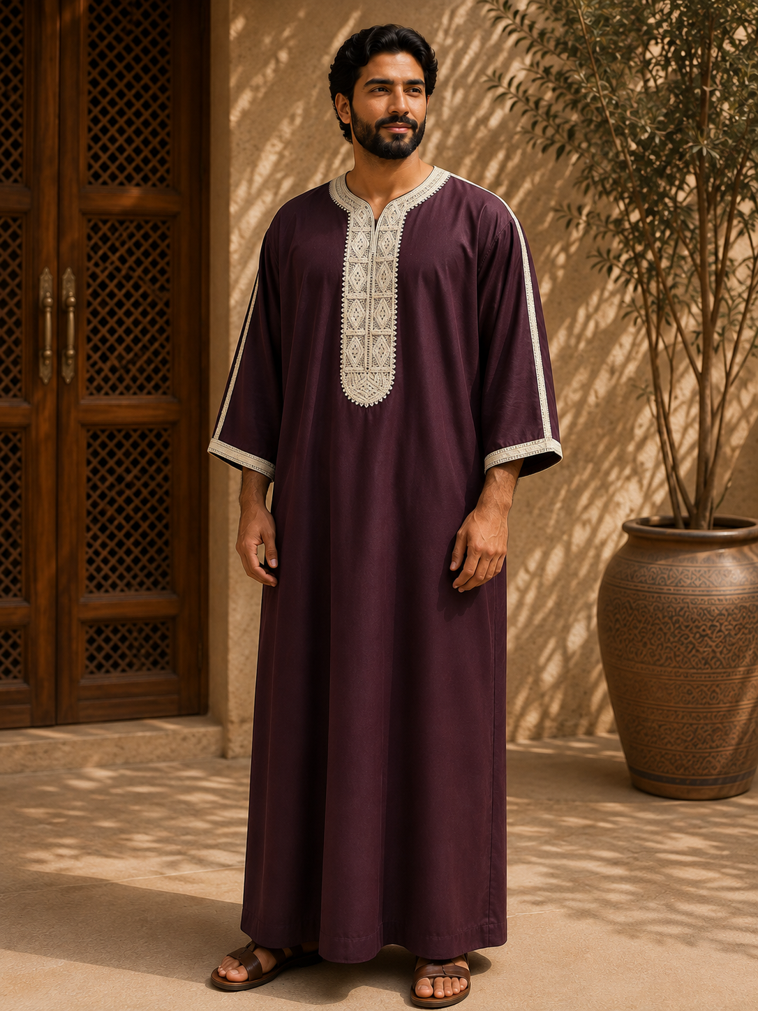 Wine/white morrocan thobe