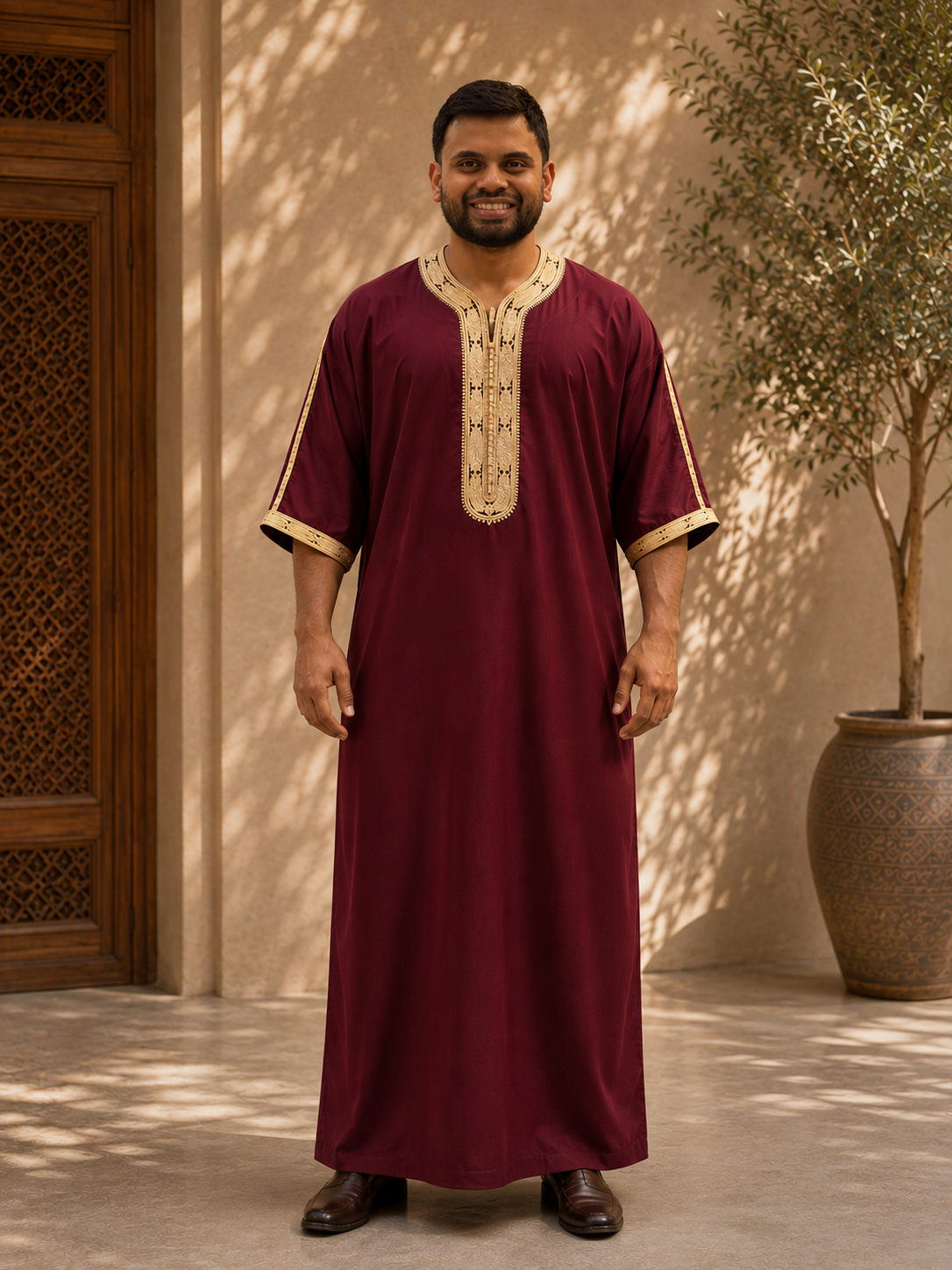 Maroon/Gold morrocan Thobe