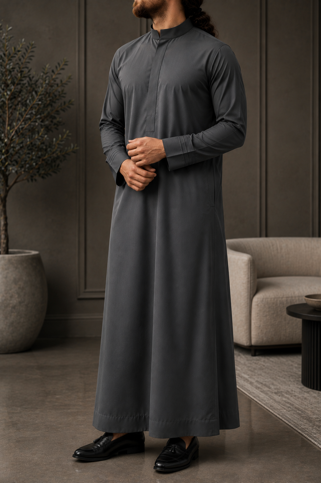 Charcoal Gray Plain Thobe