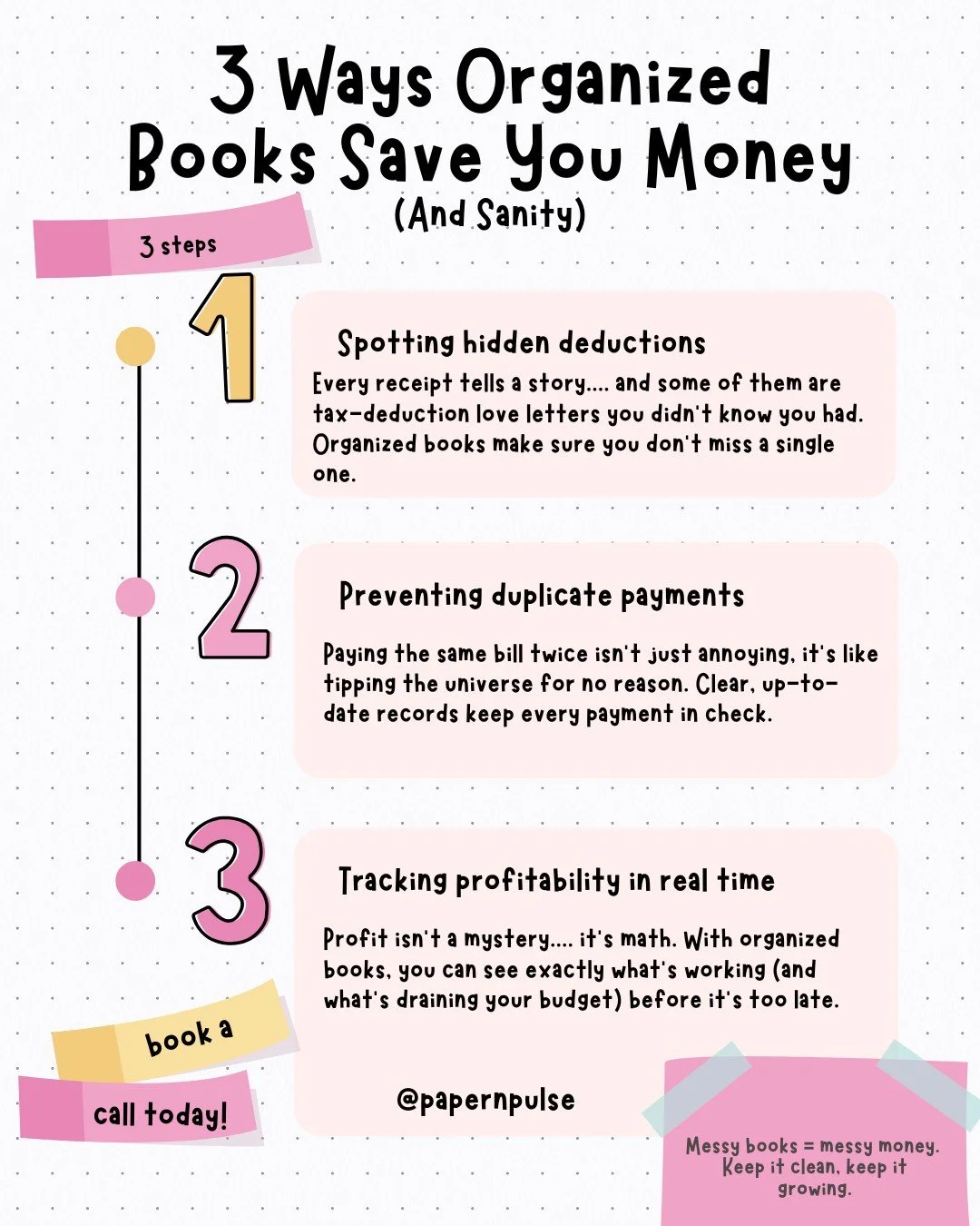Organized books aren’t just tidy... they’re profitable. 💰 Here’s how a streamlined system puts more money in your pocket (and sanity back in your life).
#Bookkeeping #MoneyTips #BusinessFinance #FinancialFreedom #CashFlow #SmallBus