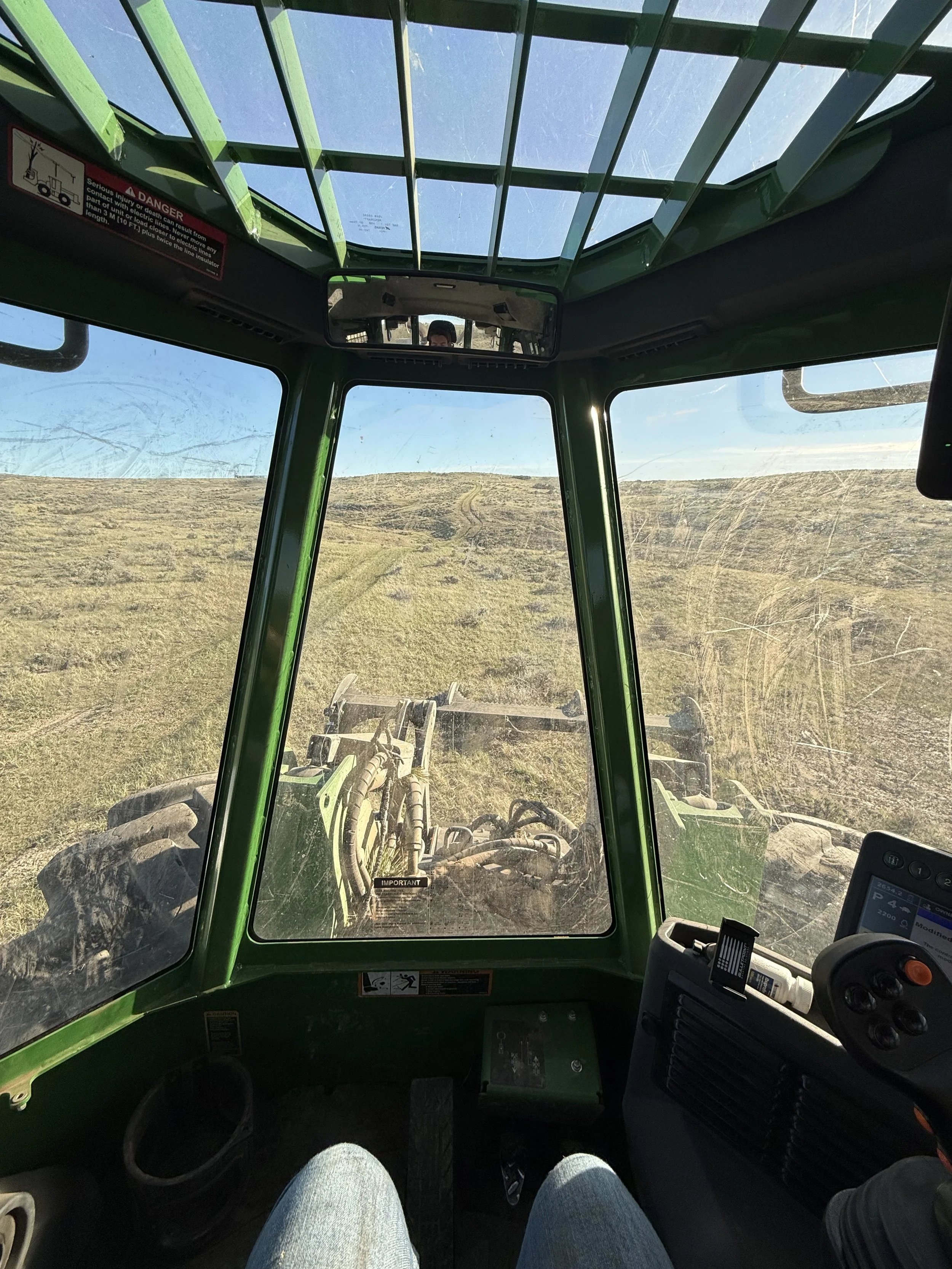 A view from inside the cab of the Green Machine