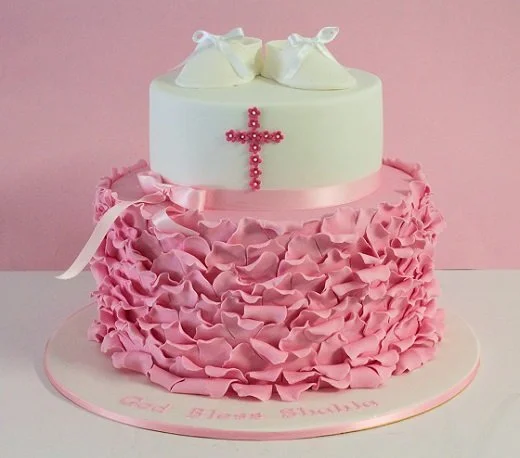 Christening Booties and Frills - What a pretty cake for a Christening or Baptism.