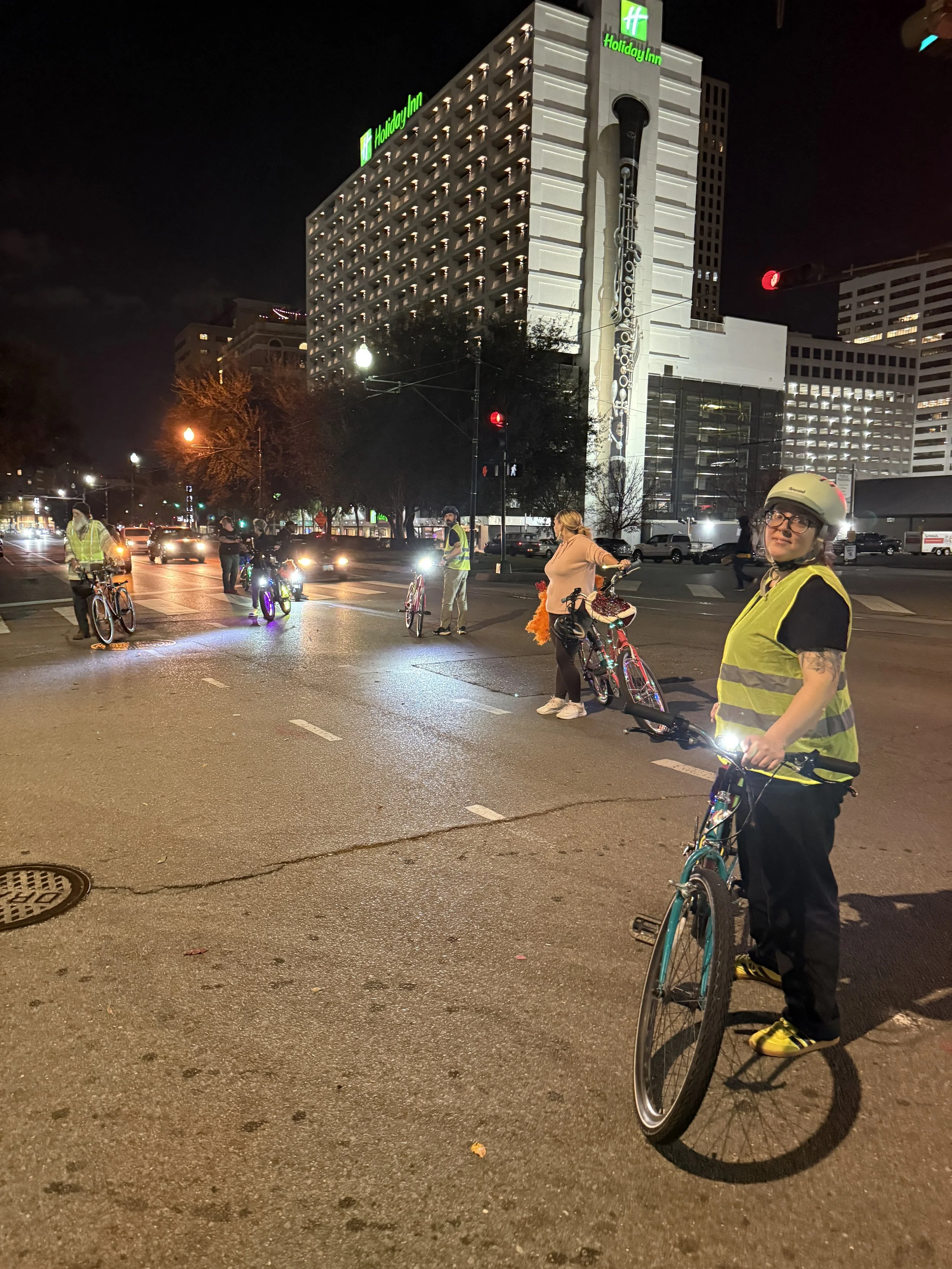  Critical Mass Nola corking for the Posada as it ends at City Hall. 