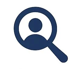 Magnifying glass icon over a person silhouette, representing search or investigation of a user profile