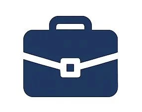 Icon of a blue briefcase with a handle and buckle