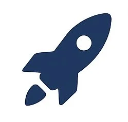 Simple dark blue rocket icon on a white background
