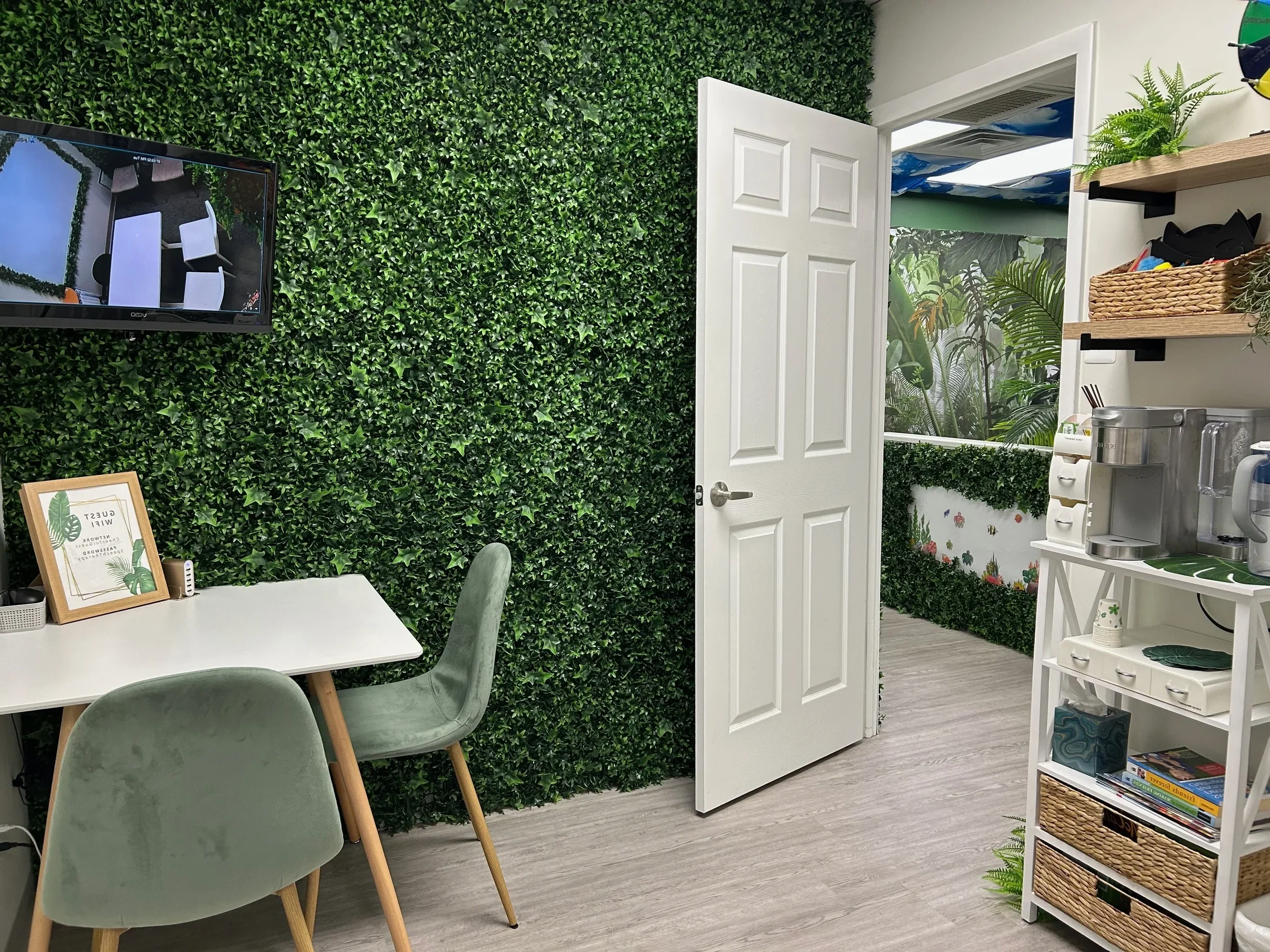 Parent viewing room for speech therapy sessions serving children and teens in South Jersey.