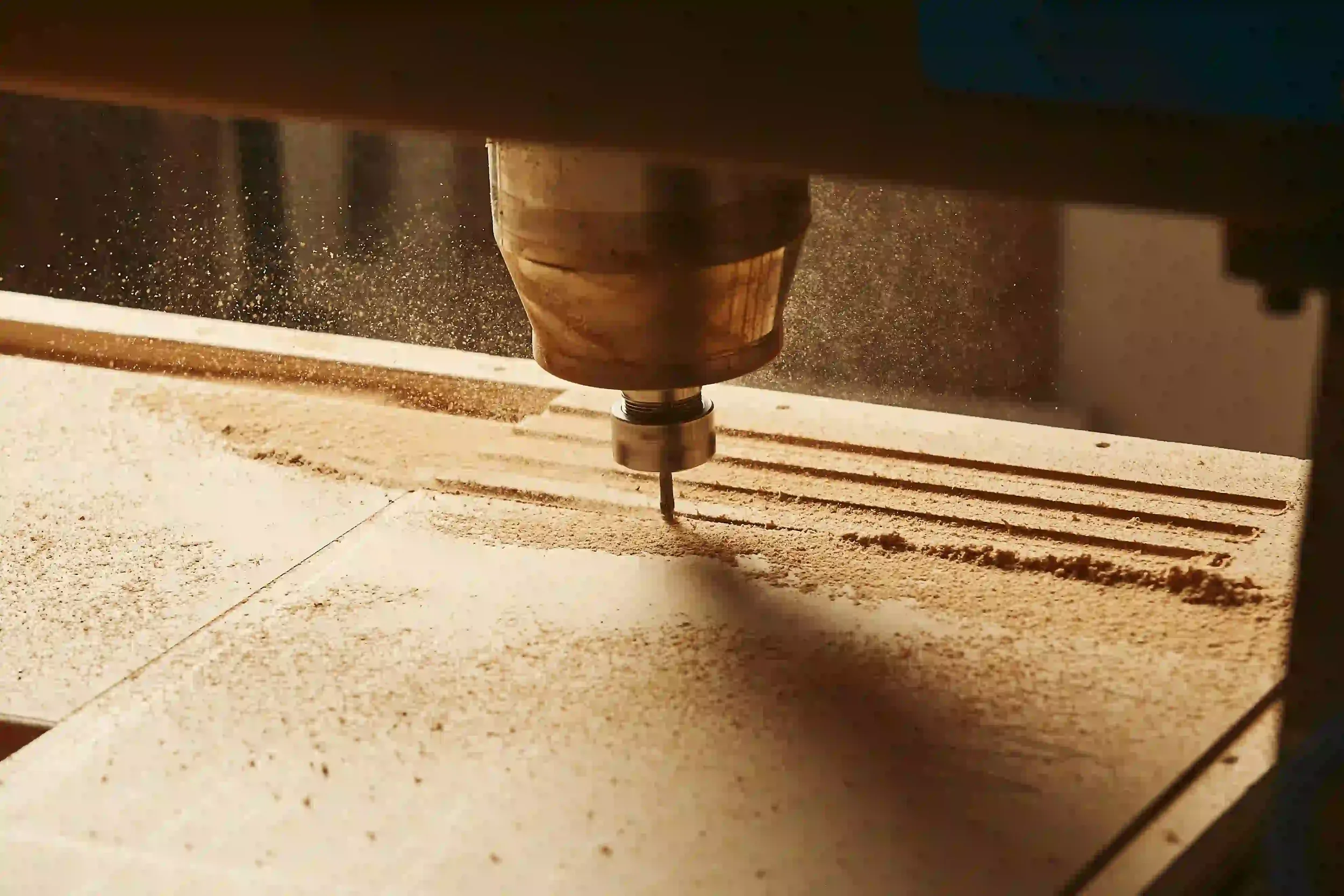 CNC machining routing a line pattern in wood