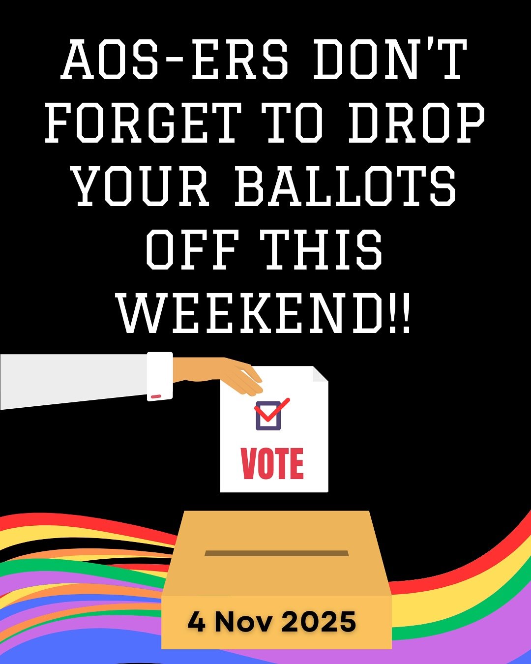 Hey all, it&rsquo;s the last weekend to get your ballots in! Be sure to drop them at a ballot box. 

Here is who and what we&rsquo;re supporting in this cycle! 

Enthusiastic YES to Parks and Schools so we have more play spaces. 

These 3 candidates 