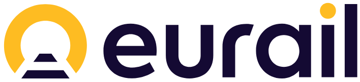 Eurail logo with stylized yellow and purple text
