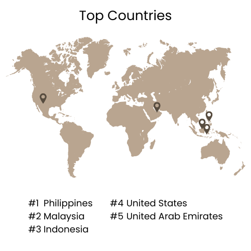 World map with four location markers in the United States, Brazil, South Africa, and Australia.