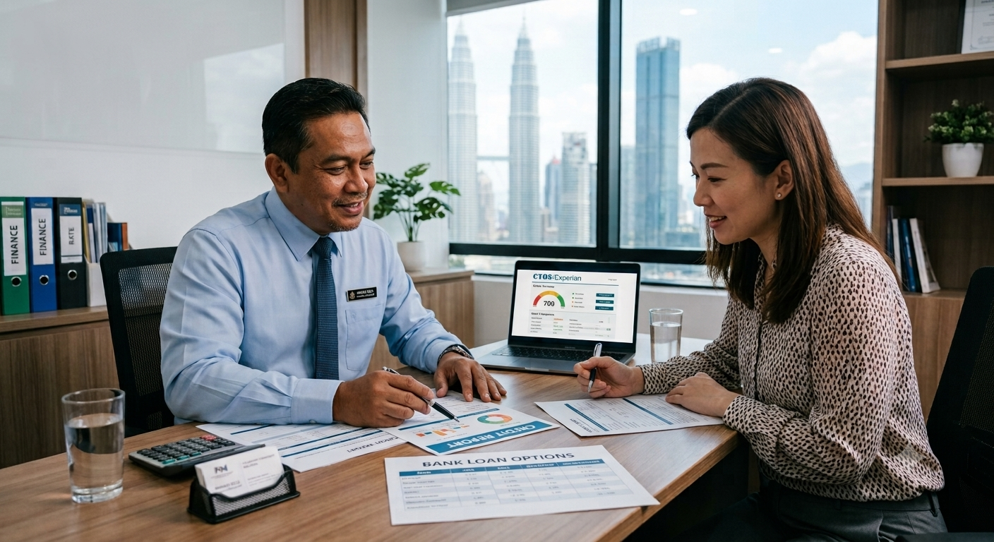 A loan consultant advising on a women's financial situations.