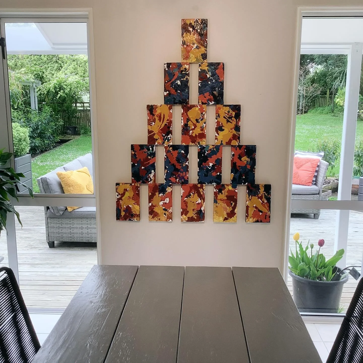 Two dimensional pyramid now placed in situ. #contemporaryart #christopherwillmottart #abstractart #nzart #nzartgallery #dunedin
