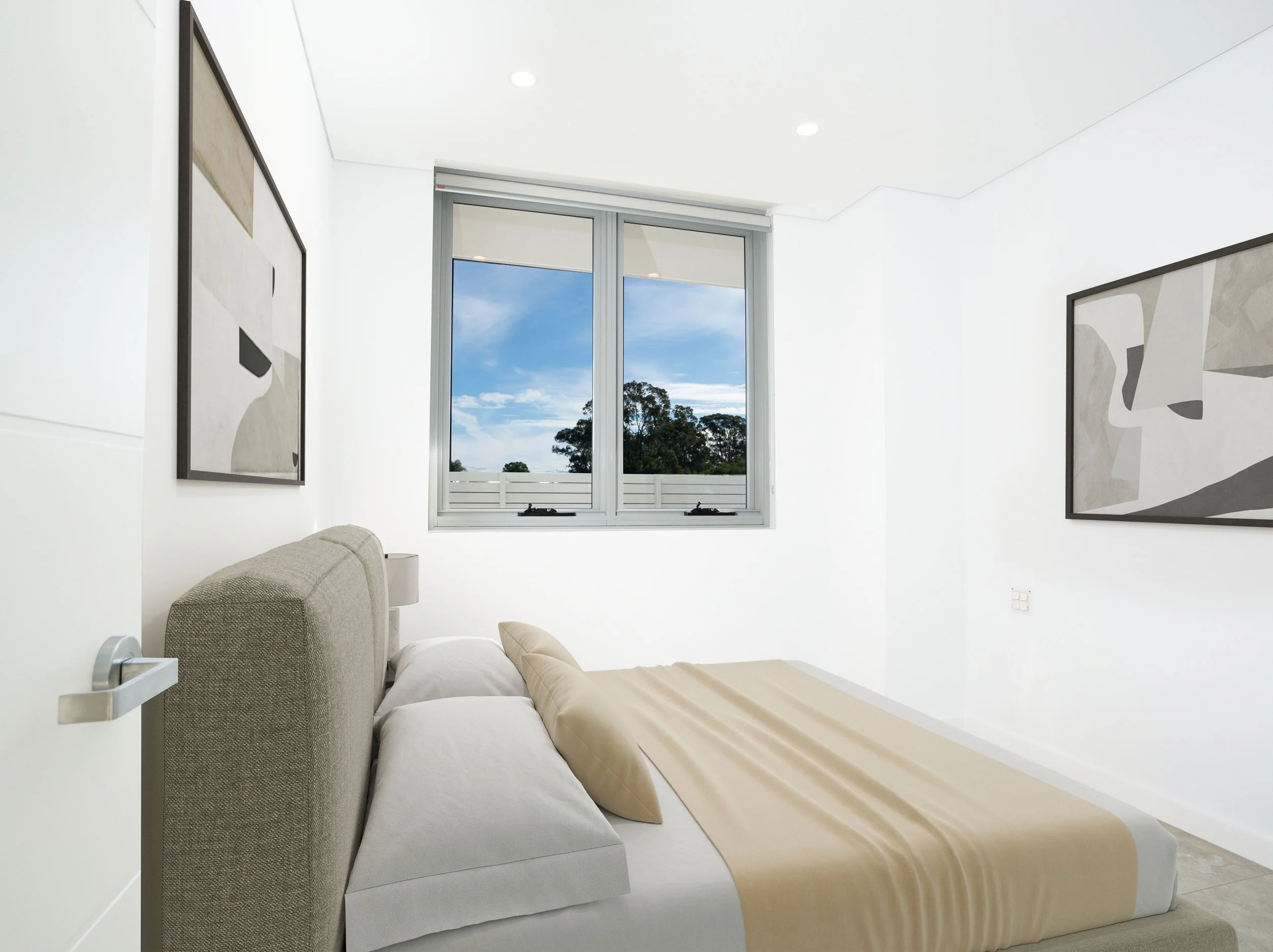 Bedroom with kingsized bed and window