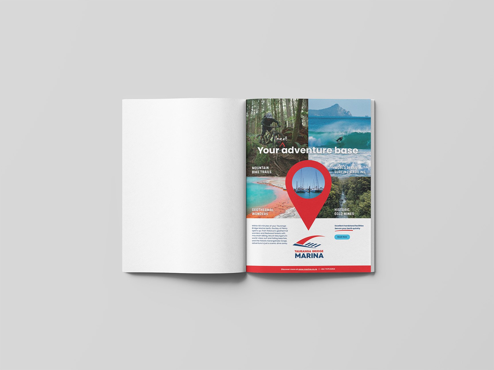 Tauranga Bridge marina advert in a magazine spread