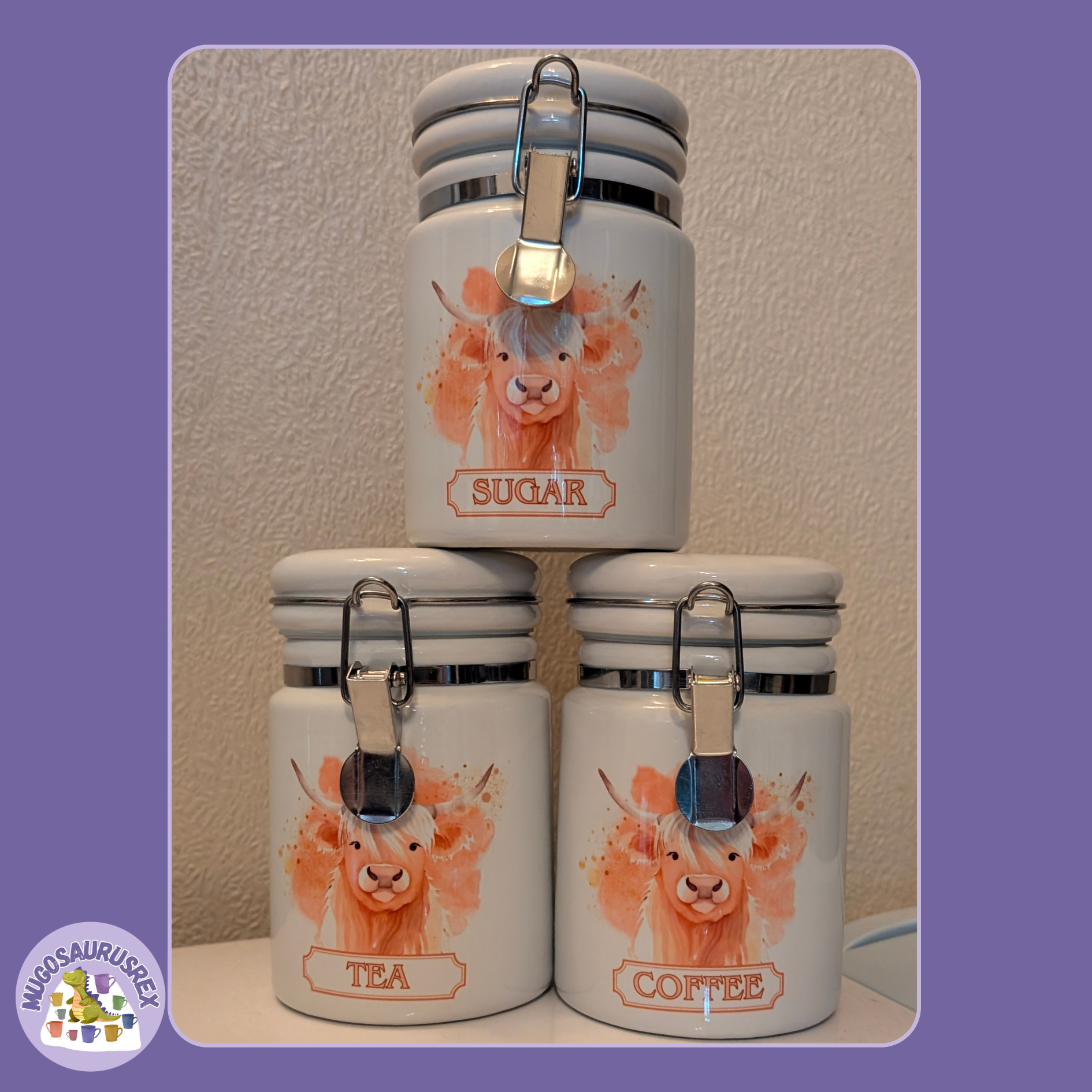 Coffee, Tea and Sugar Cannisters - Highland Cow #4