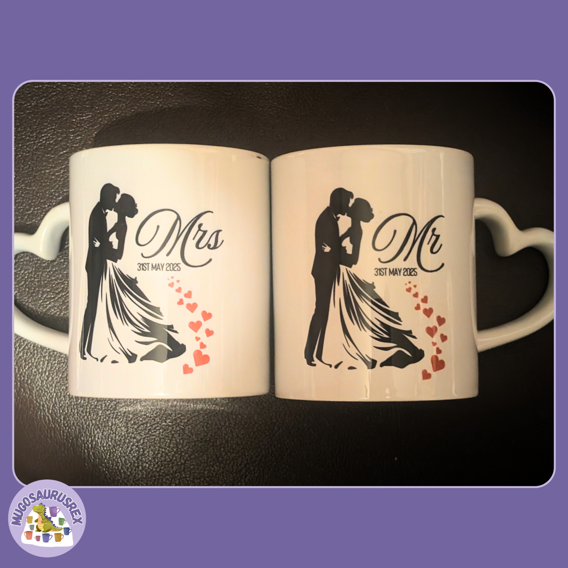 2 x 11oz Ceramic Mugs (W/ Heart Handle) - Bespoke Designs