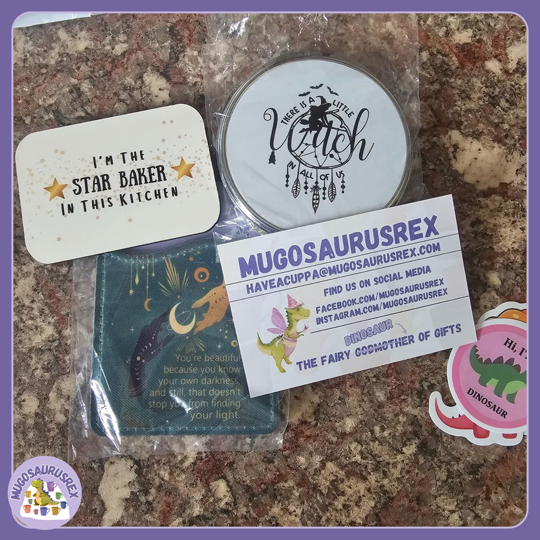 Magnet, Compact Mirror, Phone Wallet and Dinosaur Stickers - Star Baker and Bespoke Designs
