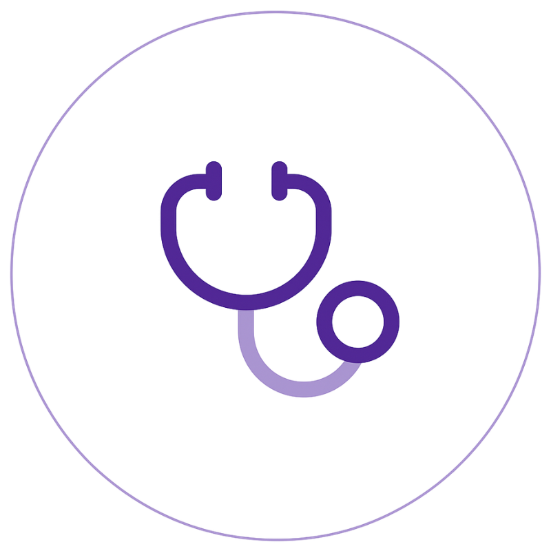 A digital icon of a stethoscope with a purple and blue color scheme.