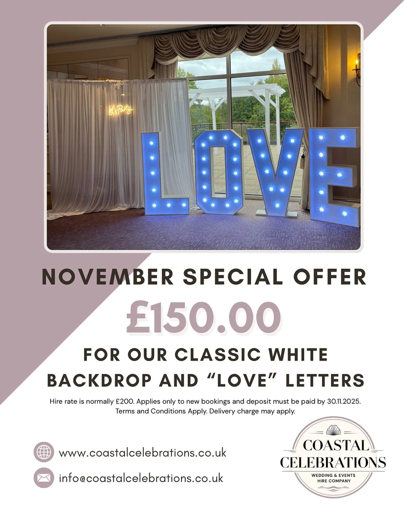 Happy Monday ✨

We&rsquo;re excited to introduce our NEW classic white backdrop &mdash; and to celebrate, we&rsquo;re offering you an exclusive deal! 🤩

✨ Bookings must be made and confirmed with a deposit by 30.11.2025
✨ Delivery &amp; set-up charg
