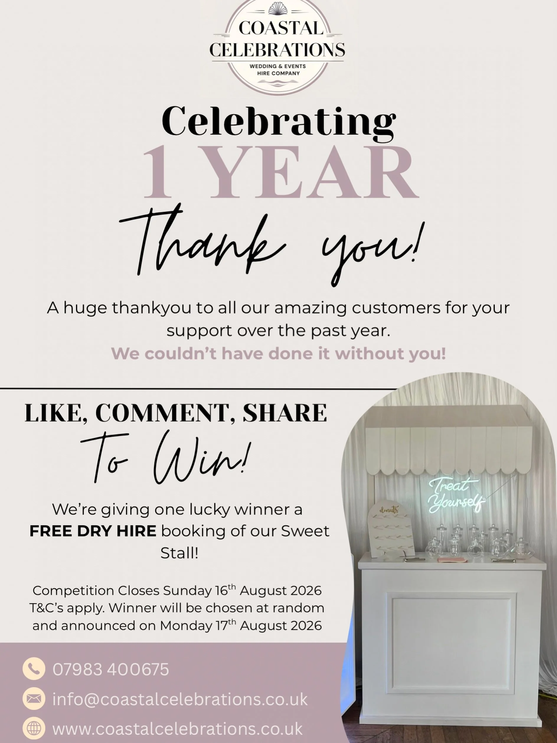 🥳✨ WE&rsquo;VE TURNED 1! ✨🥳

One whole year of Coastal Celebrations! 🥂

What started as a passion for the events industry, combined with our own experiences of being let down on special occasions, inspired us to create a family business that deliv