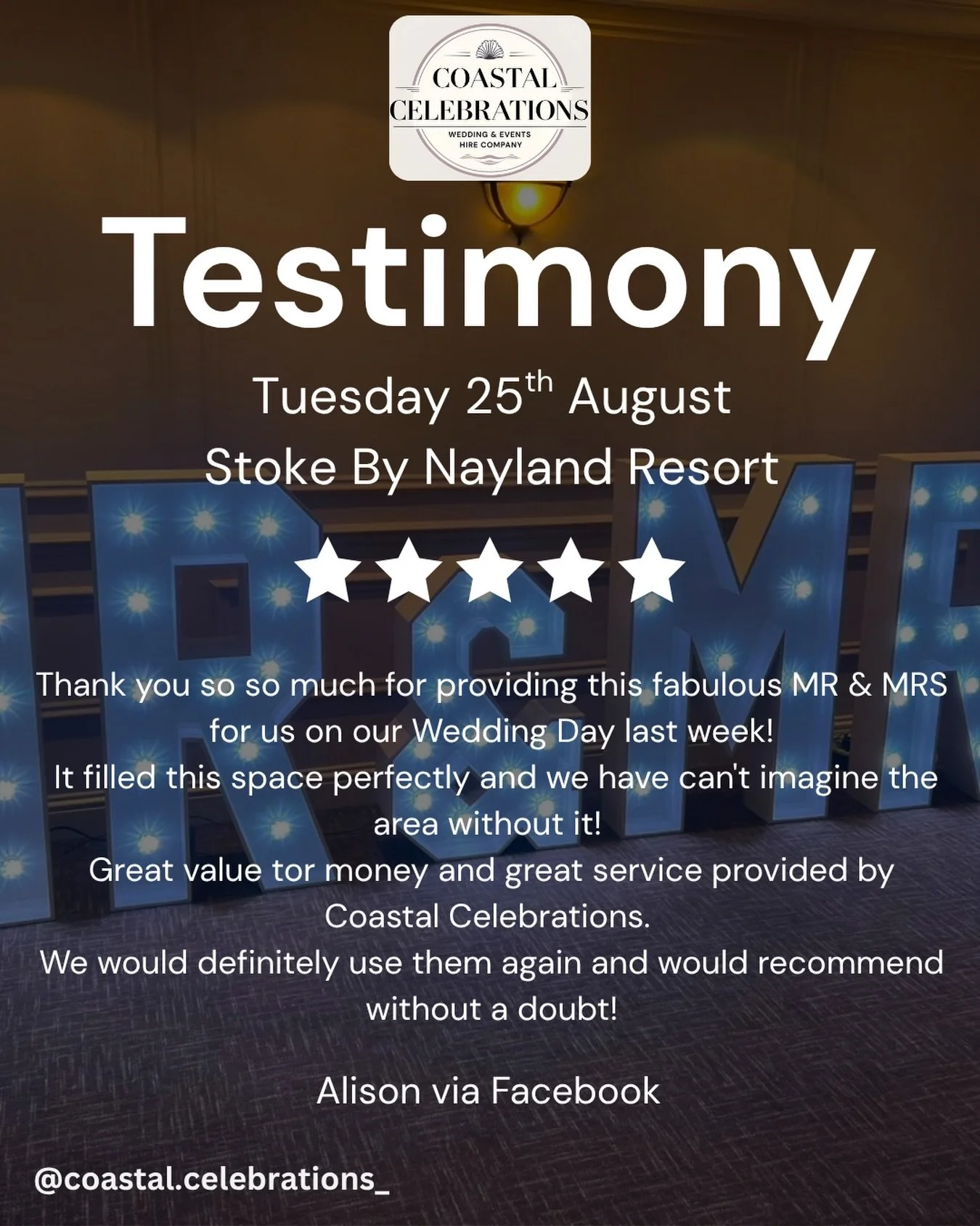 ⭐️⭐️⭐️⭐️⭐️

A huge thank you to Alison for this fabulous 5-star review from her wedding back in August 🤍

We had the pleasure of providing our 4ft MR &amp; MRS for their wedding at @sbn_wedding_venue 🥂