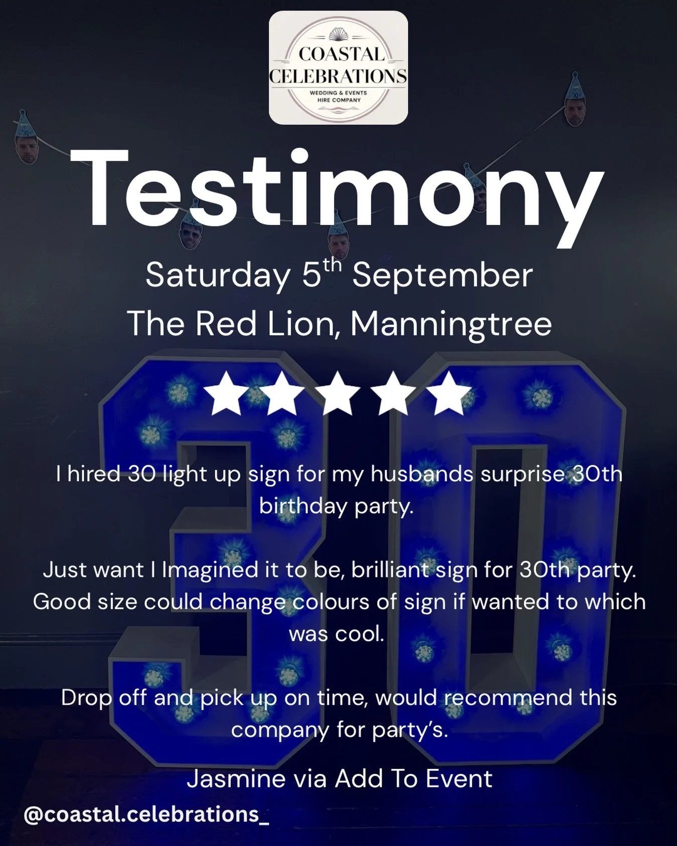 ⭐️⭐️⭐️⭐️⭐️

A huge thank you to Jasmine for this fabulous 5-star review from her Husbands 30th birthday 💙

We had the pleasure of providing our 4ft 30 at The Red Lion Pub, Manningtree🥂