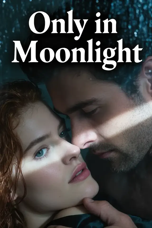 A close-up of a man and woman with their faces near each other, sharing an intimate moment with the title "Only in Moonlight" displayed at the top.
