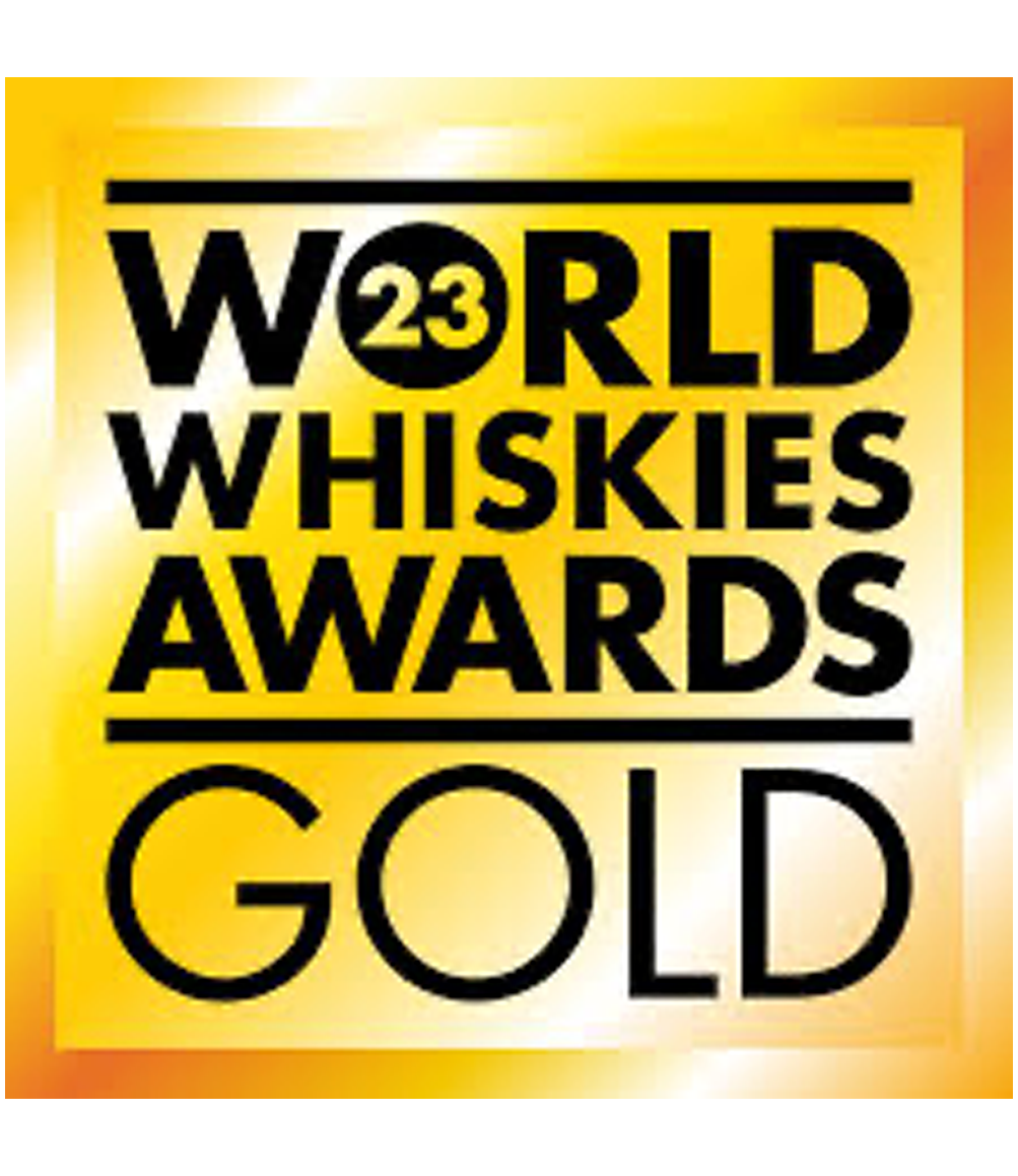 Logo for the 23rd World Whiskies Awards, featuring black text on a yellow and gold background.