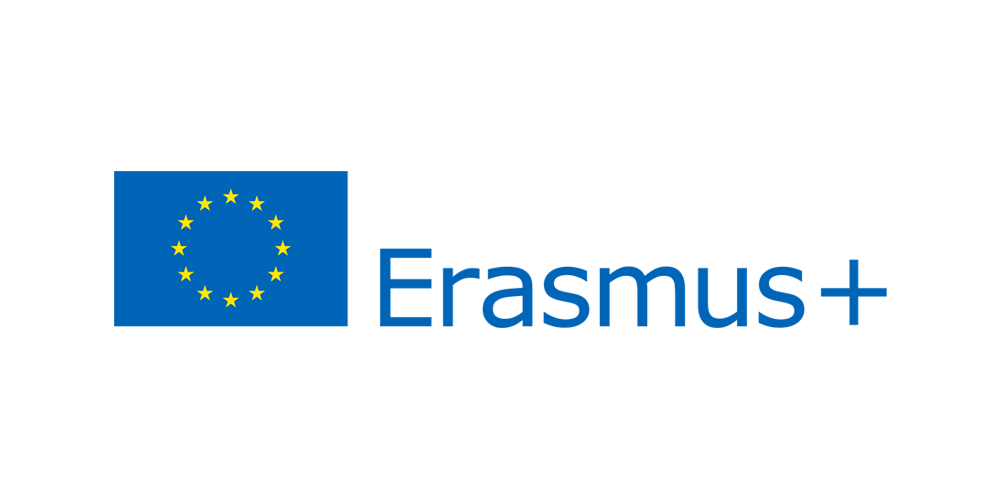 Logotipo do programa Erasmus+ da União Europeia, com símbolo azul contendo uma círculo de estrelas amarelas e texto em azul ao lado.