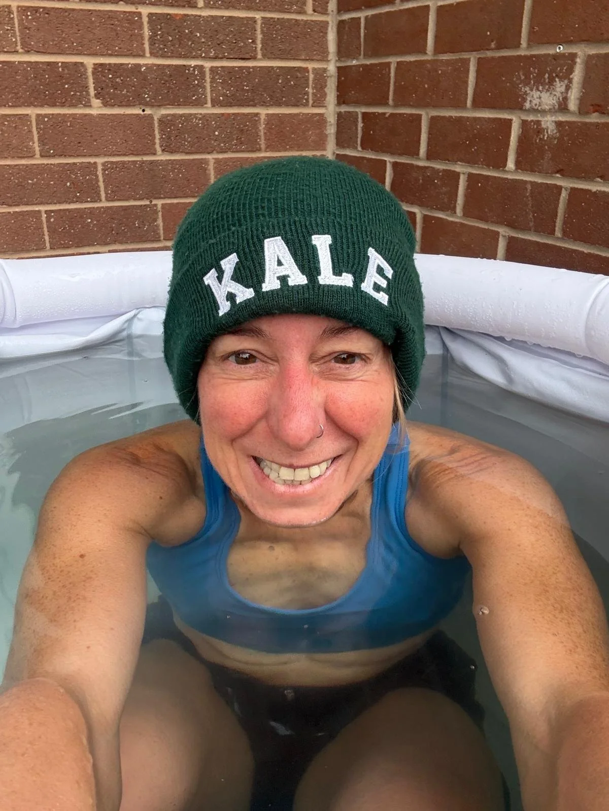 Claire in her ice bath at home