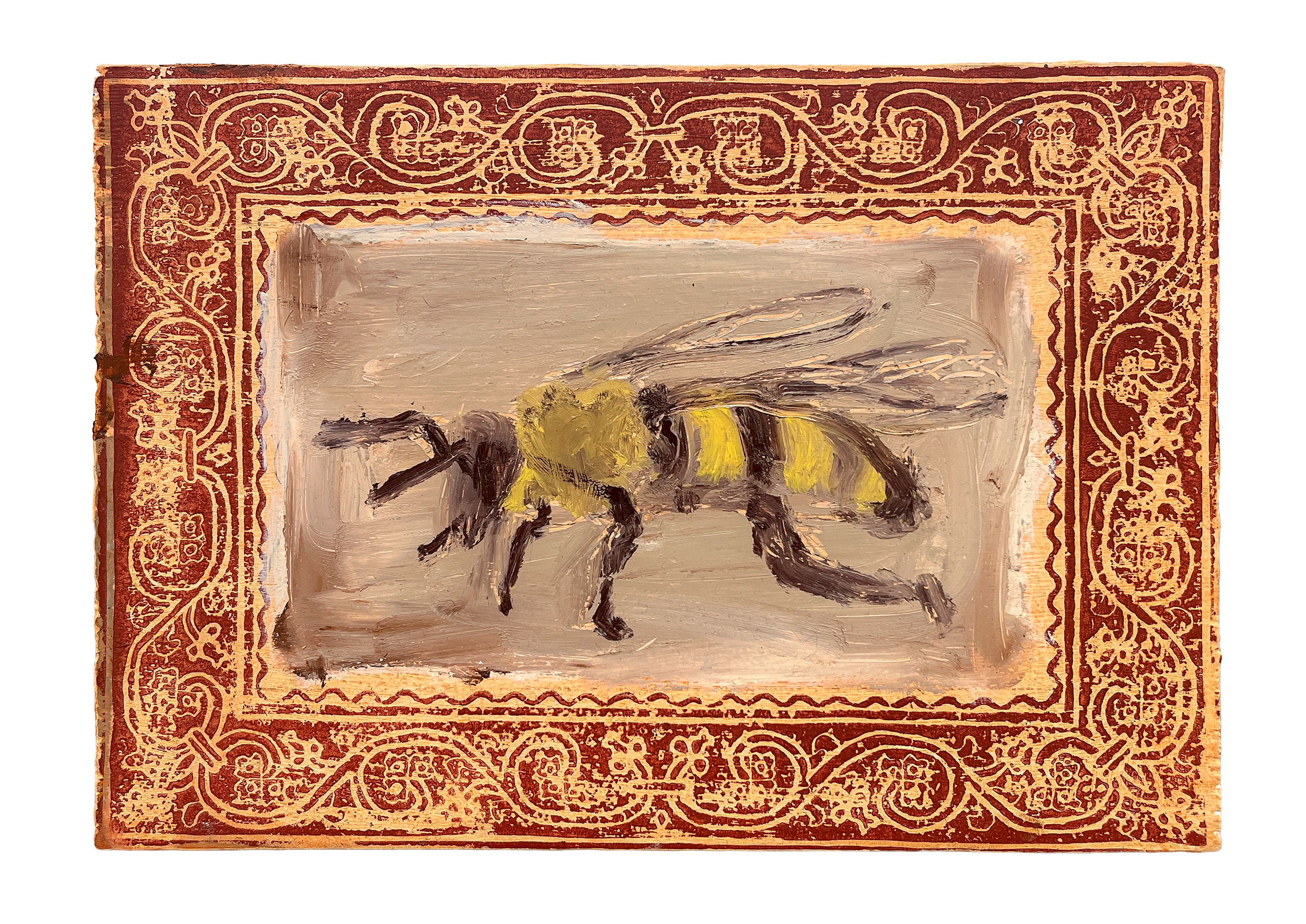 Tá bem abelha, óleo e linogravura s/madeira, 35 cm x 25 cm