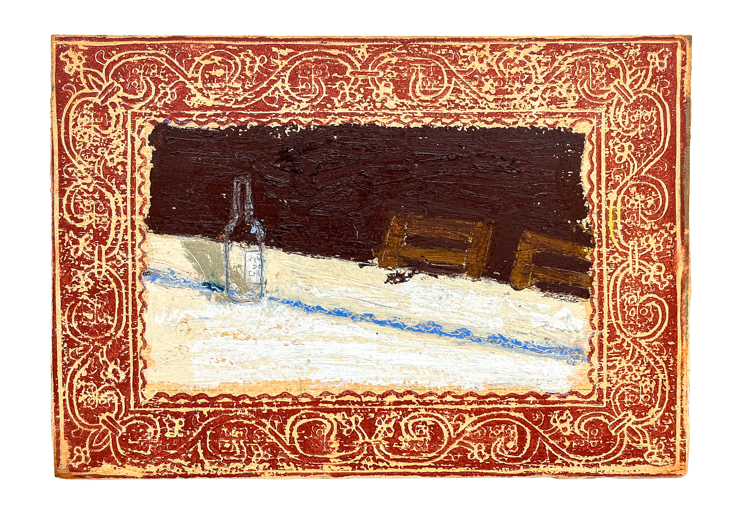 É o vinho do Chico, óleo e linogravura s/madeira, 35 cm x 25 cm