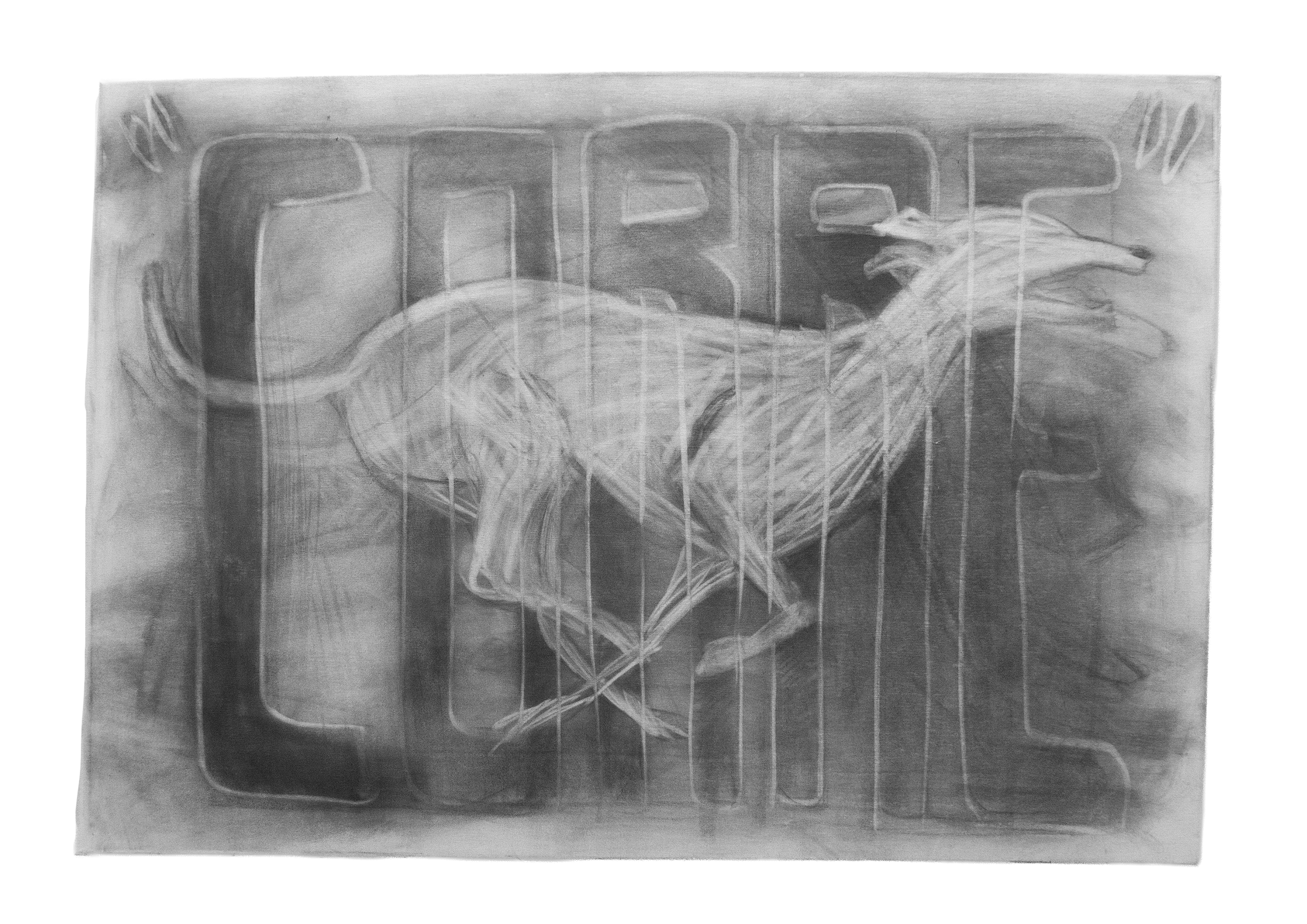 Corre enquanto podes, carvão s/tela, 100 cm x 70 cm