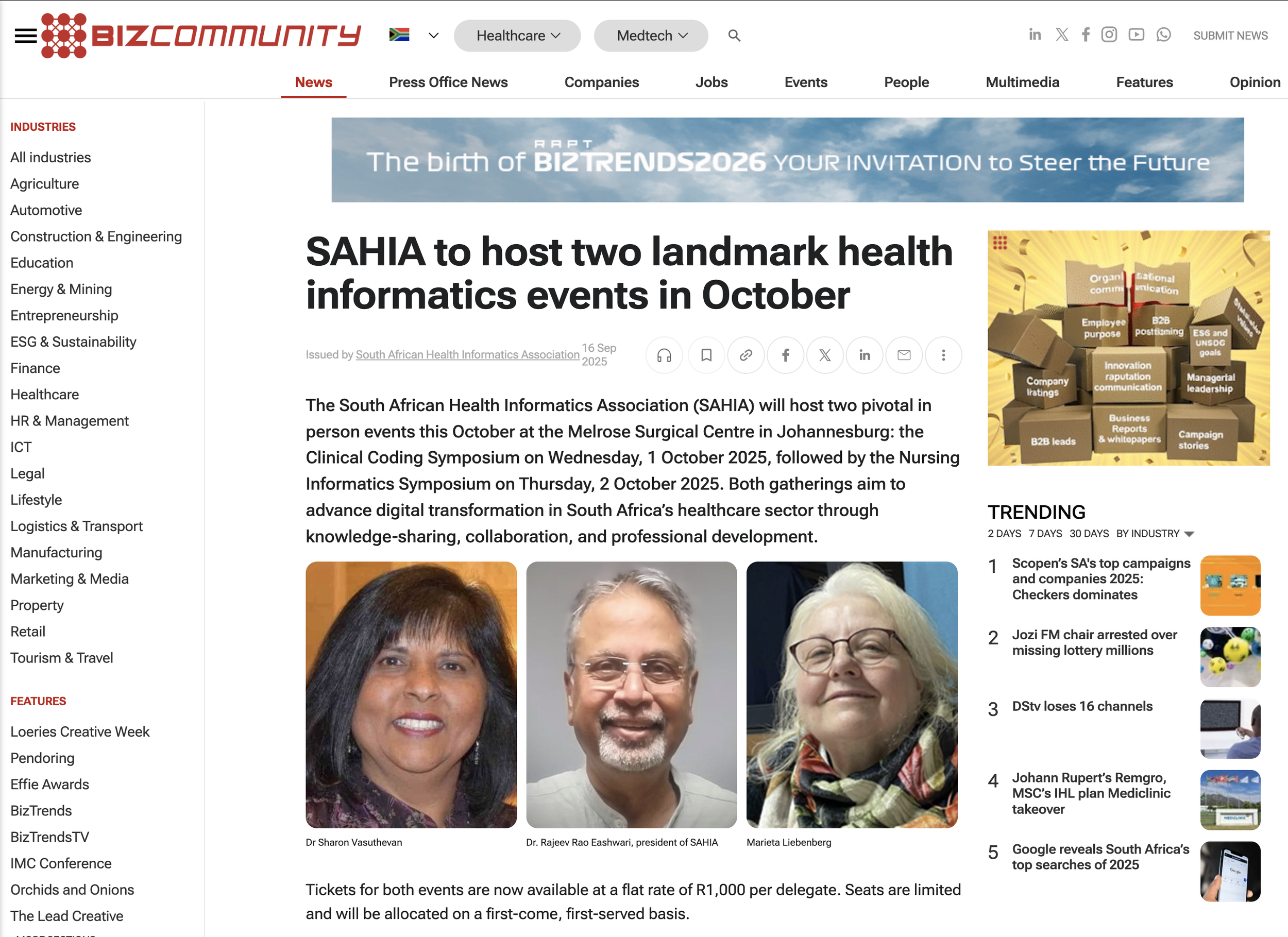 Communikay assisted SAHIA (South African Health Informatics Association) to promote two key events in 2025. 
Article published on BizCommunity.