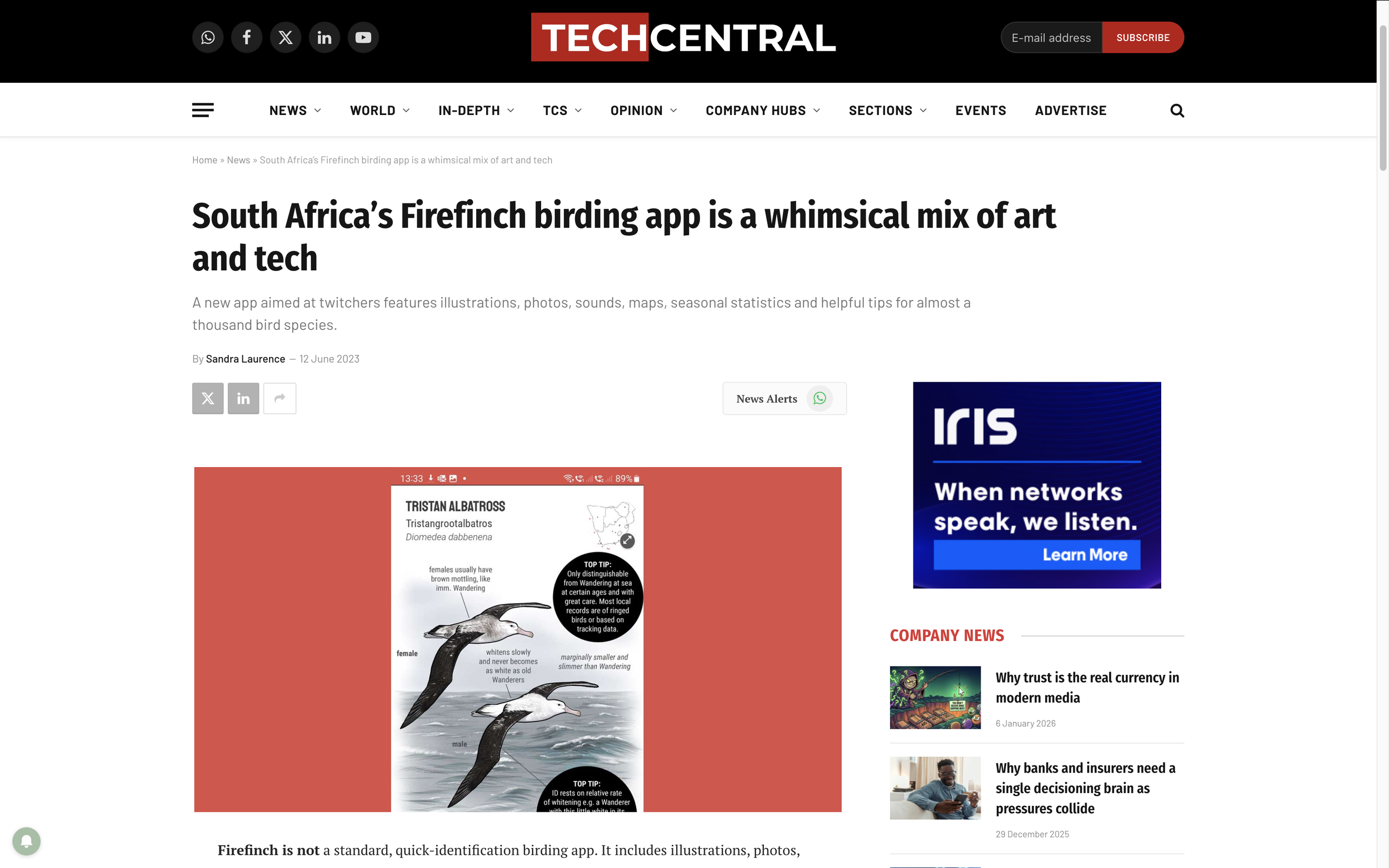South Africa’s Firefinch birding app features illustrations, photos, sounds, maps, seasonal statistics and helpful tips for almost a thousand bird species.