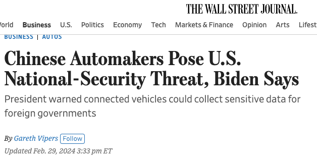 Chinese Automakers Pose U.S. National-Security Threat, POTUS Says