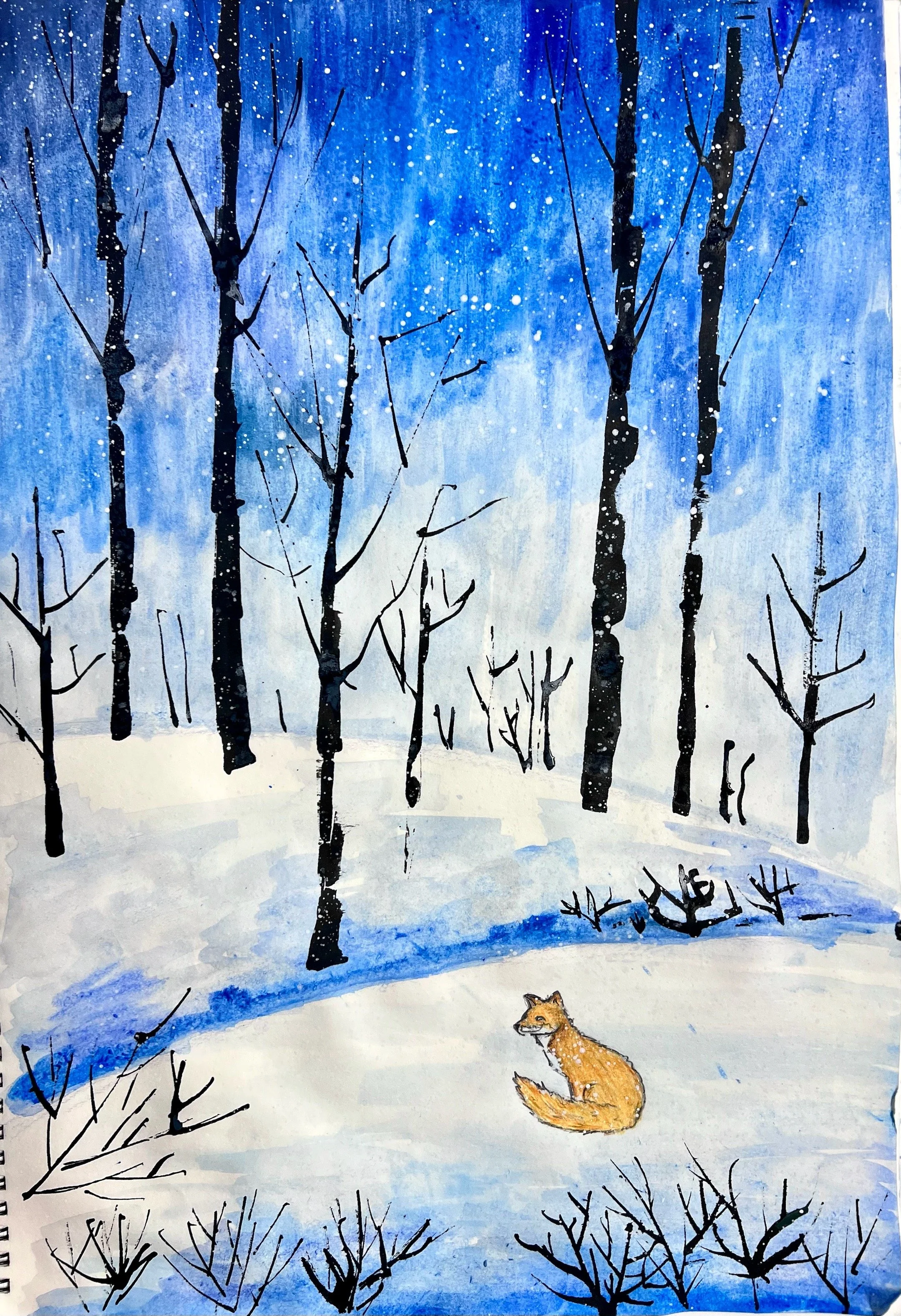 Cherry tree art studio tutor cherrybrook primary school watercolour art snowy fox.JPG