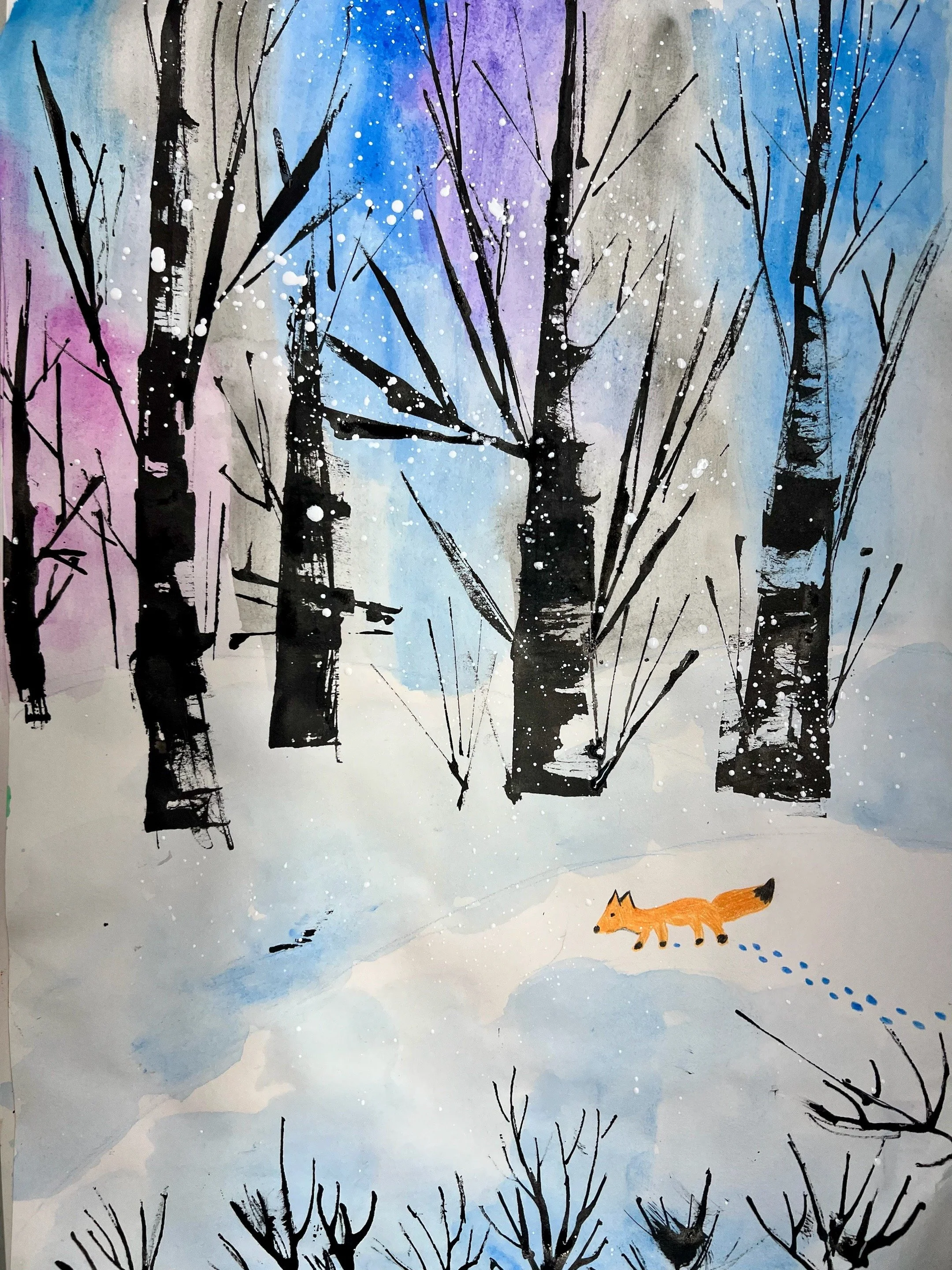 Cherry tree art studio tutor cherrybrook primary school watercolour art snowy fox2.JPG
