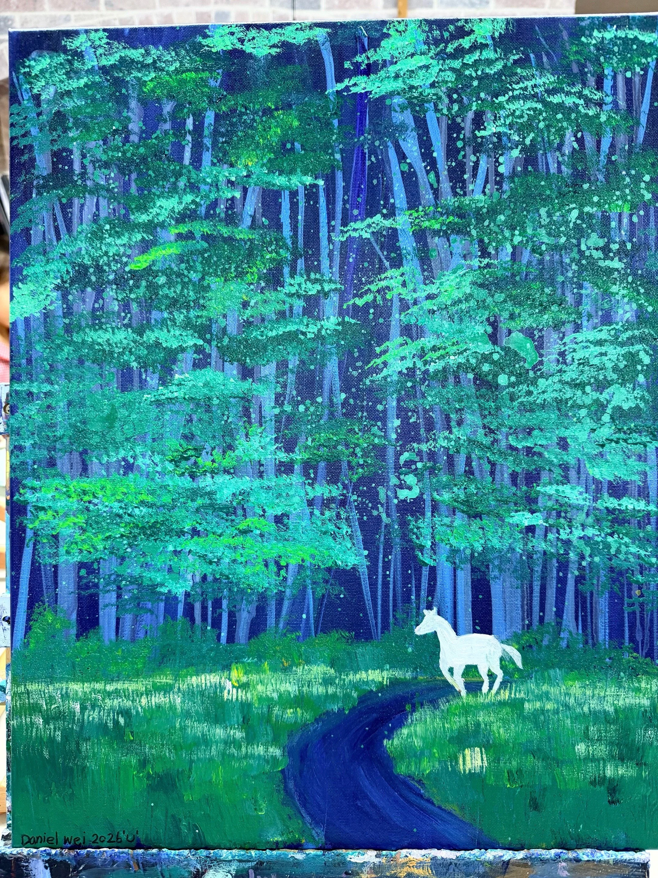 Cherry Tree Art Studio Cherrybrook Into the woods acrylic painting1.JPG