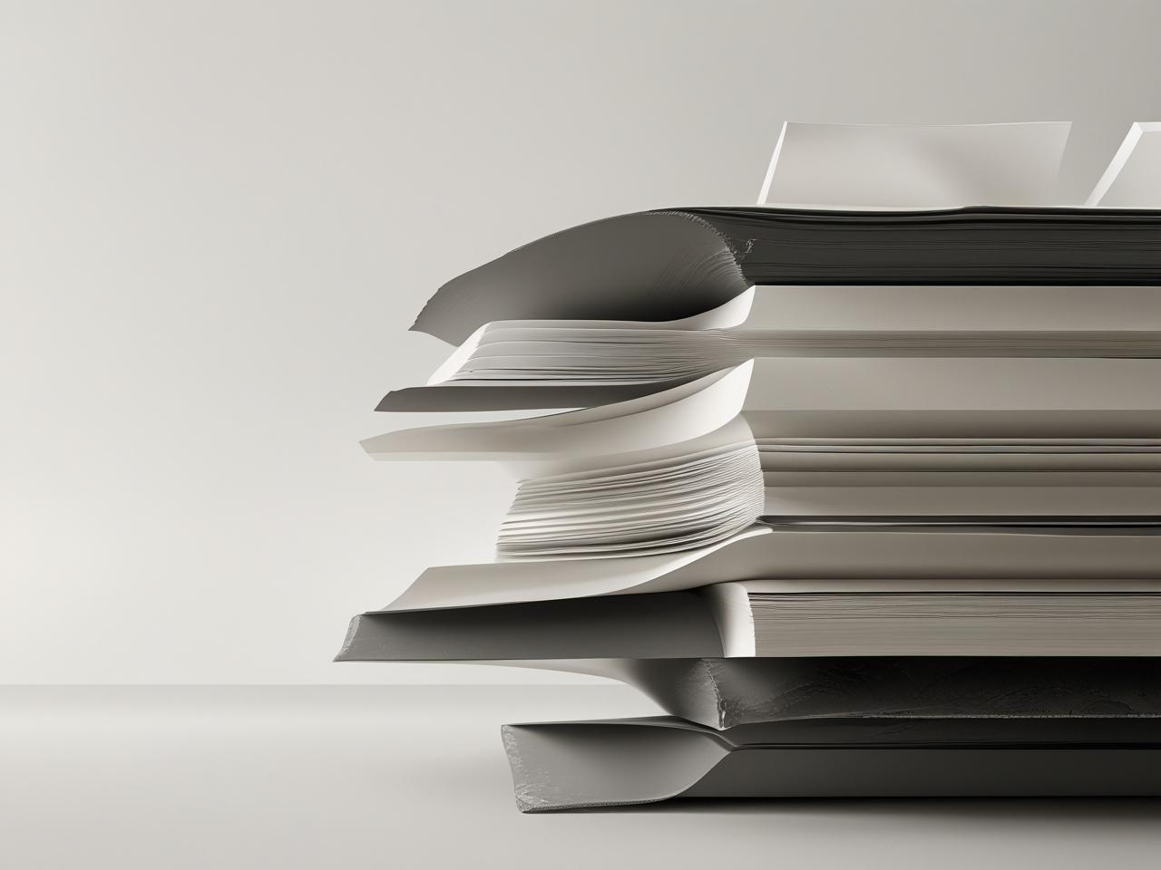 A stack of disorganized papers and folders, some bent and crumpled, on a flat surface against a plain background.