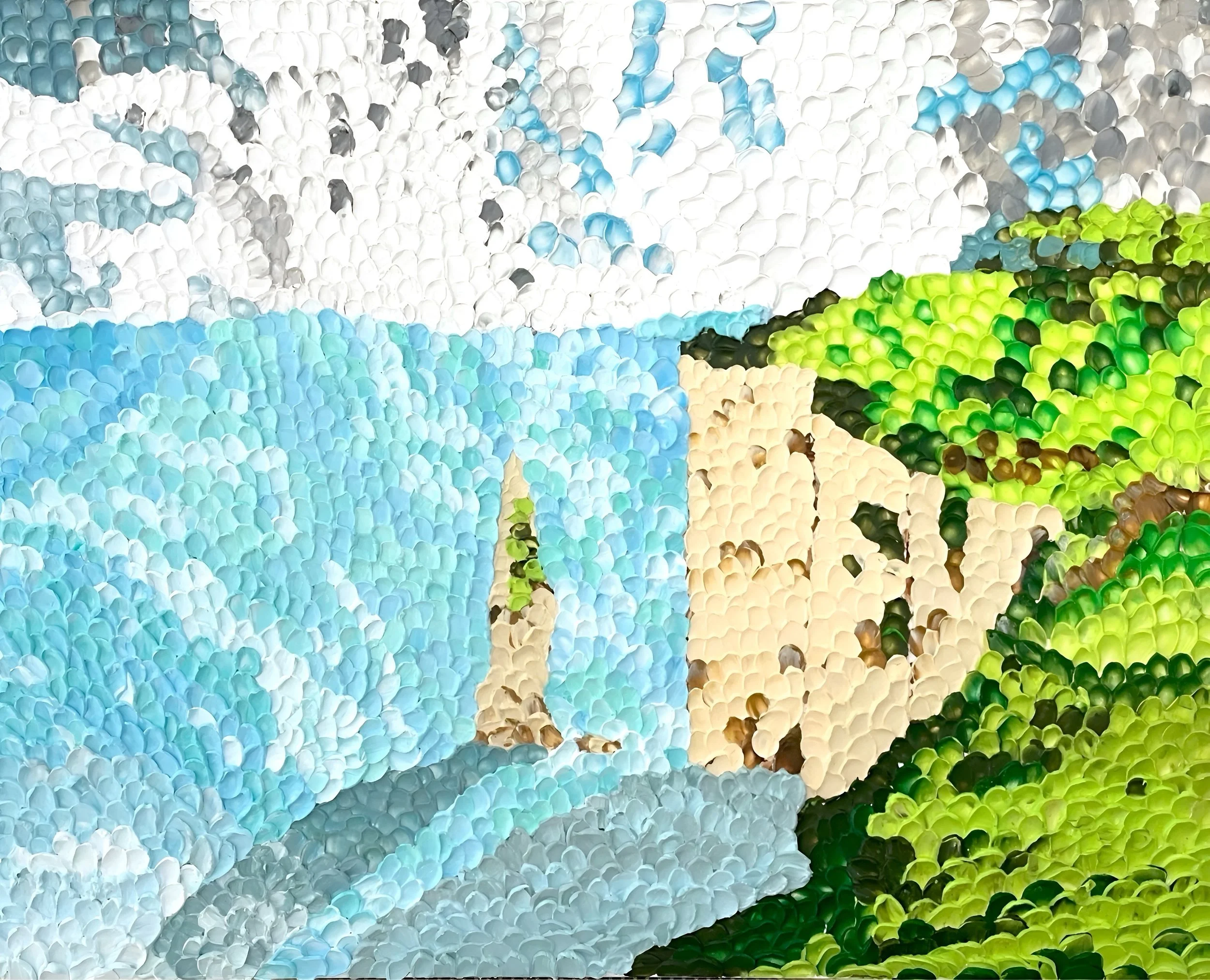 Gaya Chandrasekaran, "Salty Mornings", 2023. Textured acrylic on canvas with high gloss
varnish.