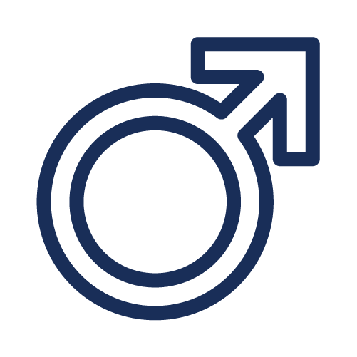Blue male gender symbol with an arrow pointing outward.