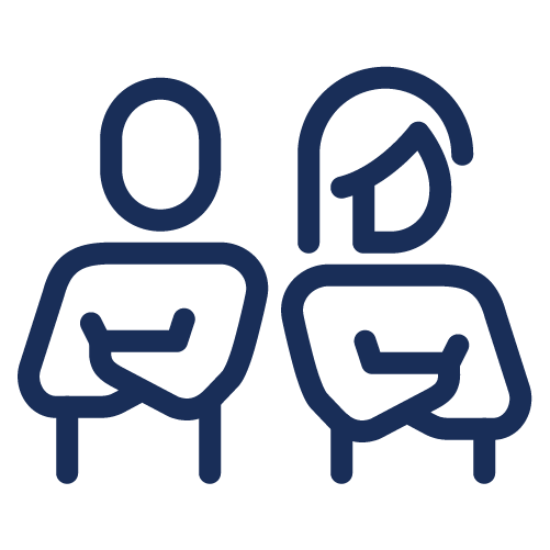 Line art illustration of two people standing side by side with crossed arms, facing forward.